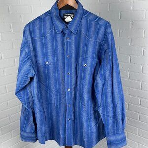 Wrangler Shirt Mens XLarge Blue Stripe Western Diamond Snaps Cowboy Party Cotton